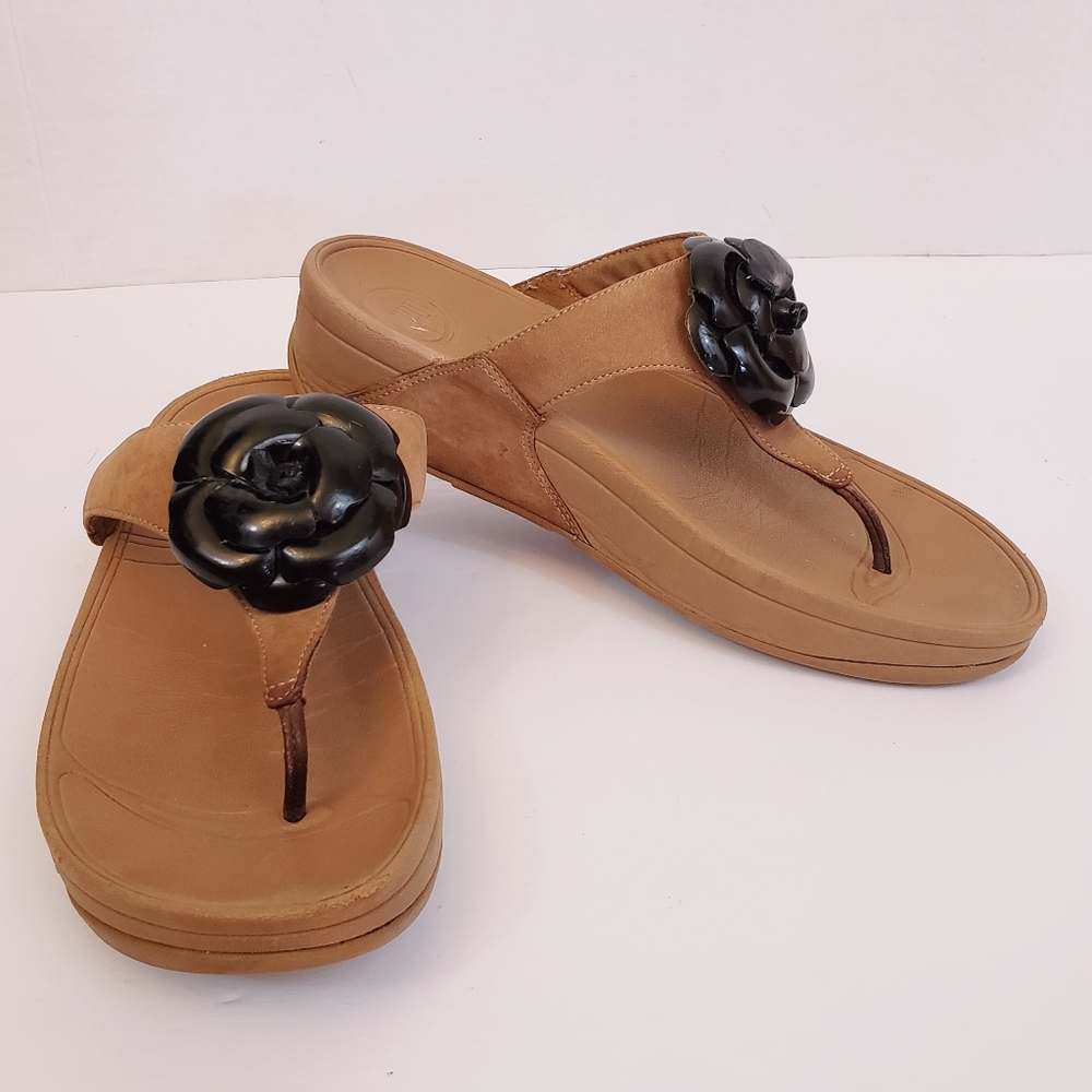 Fitflop Brown Sandal with Black Floral Accent